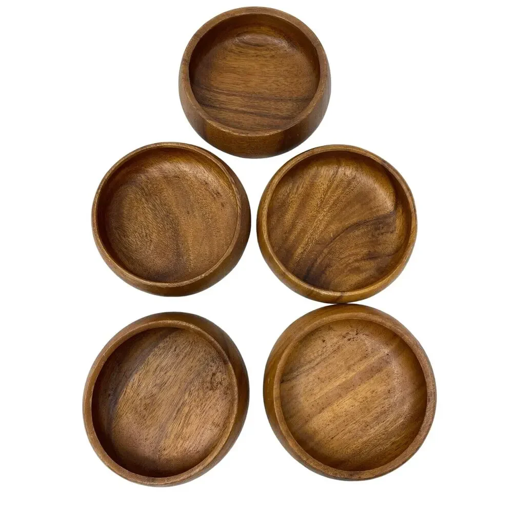 Wood Salad Bowl Set Circa 1960s‎ Lot of 5 6 inch Mid Century Modern